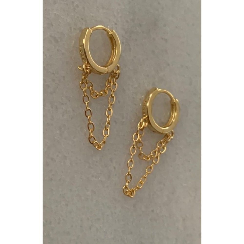 COPY - 18K Gold Layered Chain Huggie Hoop Earrings   Brand New - Picture 5 of 5